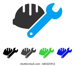 Helmet With Wrench flat vector icon. Colored helmet with wrench gray, black, blue, green icon versions. Flat icon style for graphic design.
