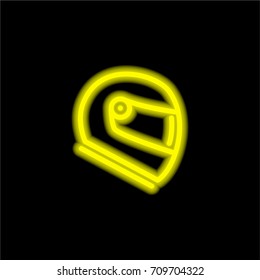 Helmet yellow glowing neon ui ux icon. Glowing sign logo vector