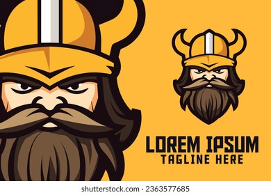 Helmeted Warrior: Golden Viking Mascot Head Logo, Nordic Template Icon Badge Emblem for Berserker Sport and Esport svg