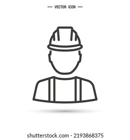 Trabajador con casco. Trabajador de la construcción, contratista o ingeniero. Ilustración vectorial editable aislada