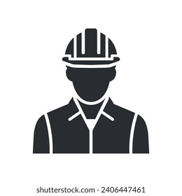 Trabajador con casco. avatar del perfil de la persona del servicio de construcción masculino. Ilustración del vector