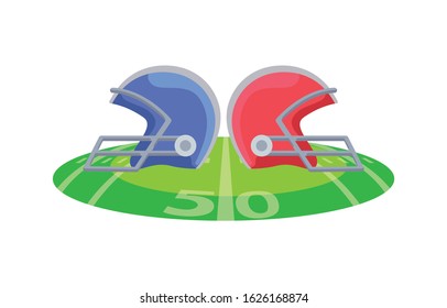 Helmets design, American football super bowl sport hobby competition game training equipment tournement and play theme Vector illustration