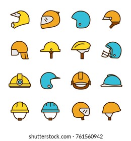 Helmets and masks icons collection on white backgorund