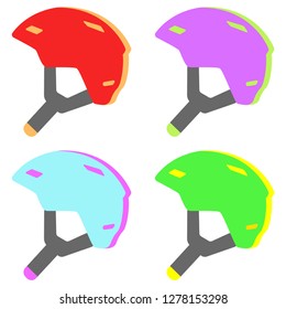 Helmets. Set of helmets. Winter. Protective equipments. Colorful helmets. Vector illustration. EPS 10.