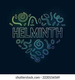 Banner colorido en forma de corazón del concepto vector de la humedad - Ilustración moderna con gusanos de tacón, nematodos, orugas lineales sobre fondo oscuro