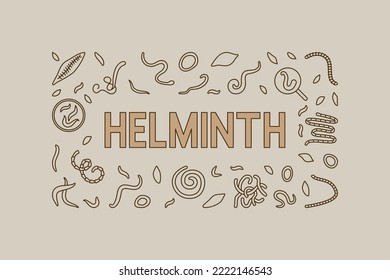 Helminth vector concept horizontal banner - Illustration with Nematode, Hookworms, Pinworms thin line symbols