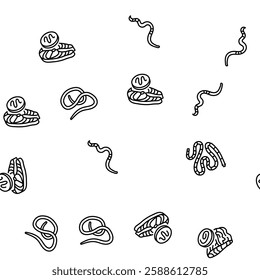 helminth worm parasite roundworm vector seamless pattern thin line illustration