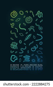 Helminths vector concept vertical colorful illustration or Banner in thin line style on dark background