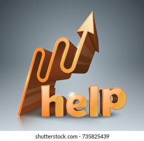 Help 3d logo on the grey background. Arrows icon.