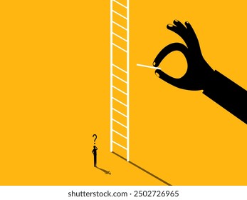 Help to achieve success. Businessman helps employee to complete stairs