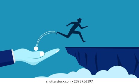 Help or advice. Business manager helps employee successfully jump off cliff 