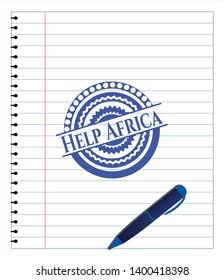 Help Africa drawn with pen. Blue ink. Vector Illustration. Detailed.