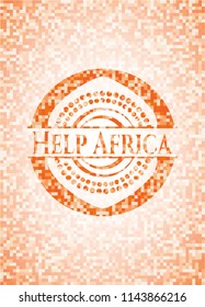 Help Africa orange tile background illustration. Square geometric mosaic seamless pattern with emblem inside.