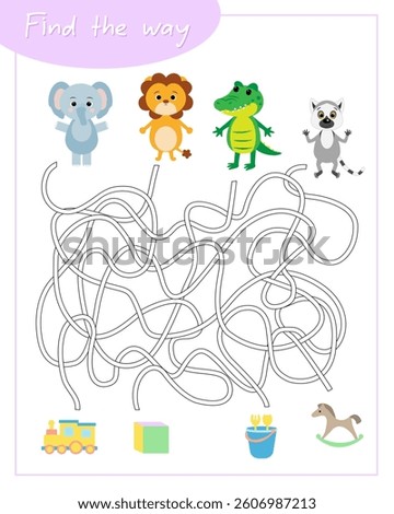 Help animals find way. Lesson for children education and activities. Age 3-5.