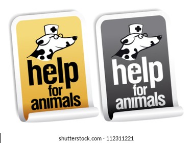 Help for animals, first aid stickers set.