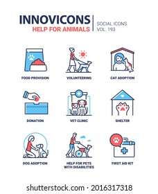 Help for animals - modern colorful line design style icons