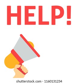 HELP! Announcement. Hand Holding Megaphone With Speech Bubble. Flat Vector Illustration