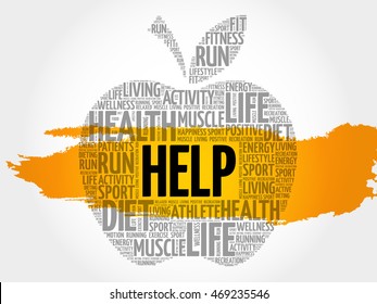 HELP apple word cloud collage, health concept background