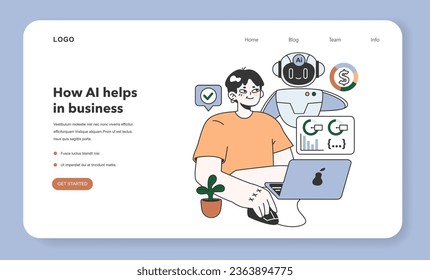 Help of Artificial intelligence for business web banner or landing page. AI-powered production, management and marketing. Self-learning computing system processing big data. Flat vector illustration