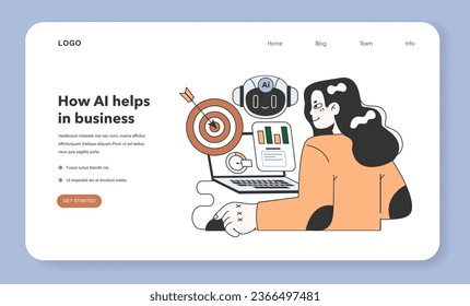 Help of Artificial intelligence for business web banner or landing page. AI-powered production, management and marketing. Self-learning computing system processing big data. Flat vector illustration