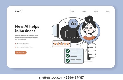 Help of Artificial intelligence for business web banner or landing page. AI-powered production, management and marketing. Self-learning computing system processing big data. Flat vector illustration