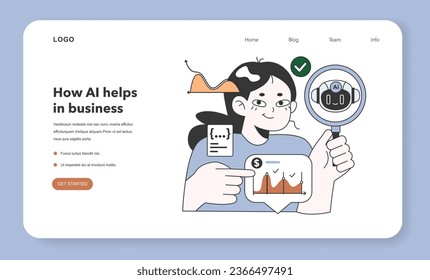 Help of Artificial intelligence for business web banner or landing page. AI-powered production, management and marketing. Self-learning computing system processing big data. Flat vector illustration