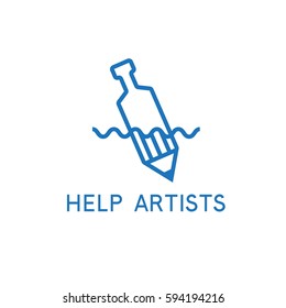 help artist vector concept with pencil and bottle