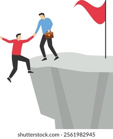 Help and assistance concept of businessman climbing on mountain, Vector illustration design concept in flat style

