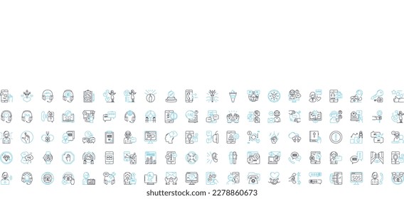 Help assistance vector line icons set. Aid, Assist, Support, Abet, Backing, Comfort, Facilitate illustration outline concept symbols and signs