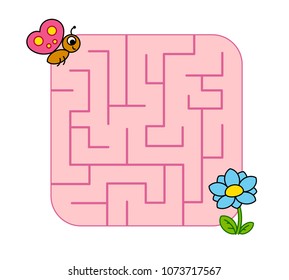 Help baby butterfly cub find path to flower. Labyrinth. Maze game for kids. Vector puzzle.