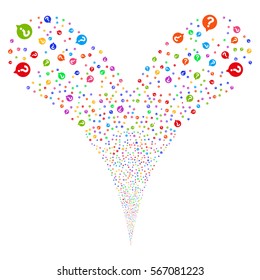 Help Balloon fireworks stream. Vector illustration style is flat bright multicolored iconic symbols on a white background. Object double fountain combined from random pictographs.
