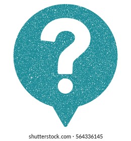 Help Balloon grainy textured icon for overlay watermark stamps. Flat symbol with dirty texture. Dotted vector soft blue ink rubber seal stamp with grunge design on a white background.