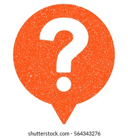 Help Balloon grainy textured icon for overlay watermark stamps. Flat symbol with dirty texture. Dotted vector orange ink rubber seal stamp with grunge design on a white background.