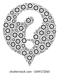 Help Balloon mosaic of gearwheels. Vector gear wheel symbols are grouped into help balloon mosaic.