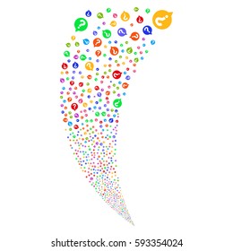 Help Balloon random fireworks stream. Vector illustration style is flat bright multicolored iconic symbols on a white background. Object fountain constructed from scattered pictograms.