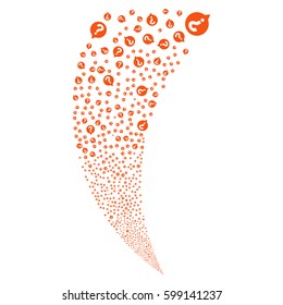 Help Balloon random fireworks stream. Vector illustration style is flat orange iconic symbols on a white background. Object fountain combined from scattered pictographs.