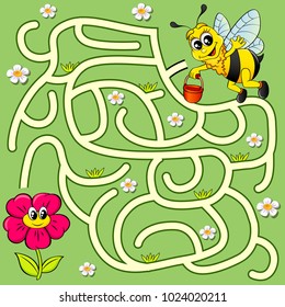 Help bee find path to flower. Labyrinth. Maze game for kids