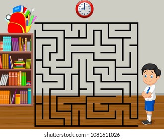help the boy to find his backpack, maze game