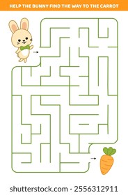 Help the bunny find the way to the carrot. Maze game for kids. Easter labyrinth. Cartoon, isolated vector illustration eps 10
