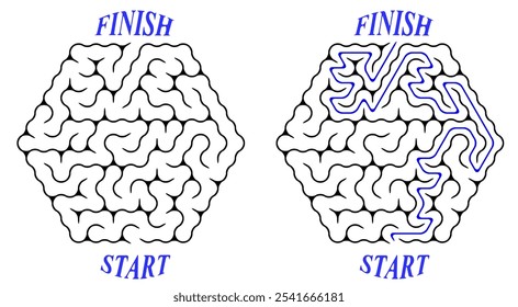 Ajude o coelho a passar pelo labirinto verde de cerca viva para encontrar cenoura. Alimente o labirinto de animais famintos. Enigma familiar para crianças e pais com solução - rota de passagem vermelha