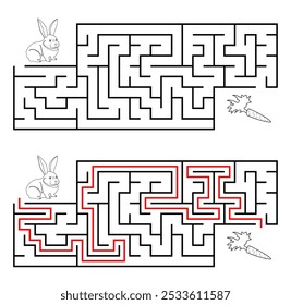 Ajude o coelho a passar pelo labirinto para encontrar a cenoura. Alimente o labirinto de animais famintos. Não é difícil enigma para crianças e pais com solução.