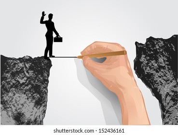 Help in business. Hand drawing the way for businessman
