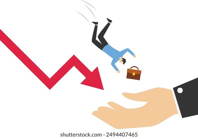 Help in business when graph down, Vector illustration in flat style

