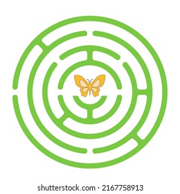 Help the butterfly to come out. Maze game for kids. Labyrinth. Vector puzzle