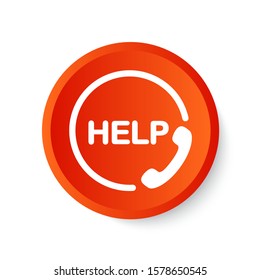 Help button. Information phone symbol. White and red icon.