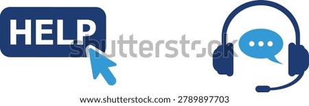 Help button with magnifying glass icon on blue background vector illustration