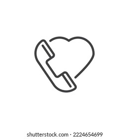 Help call service line icon. linear style sign for mobile concept and web design. Telephone and heart outline vector icon. Symbol, logo illustration. Vector graphics