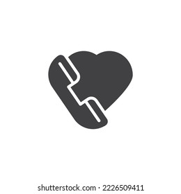 Help call service vector icon. filled flat sign for mobile concept and web design. Telephone and heart glyph icon. Symbol, logo illustration. Vector graphics