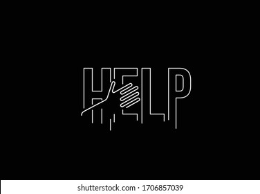 Help Calligraphic line art Text banner poster vector illustration Design.