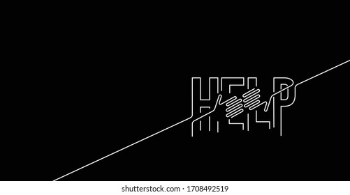 Help Calligraphic line art Text banner poster vector illustration Design.